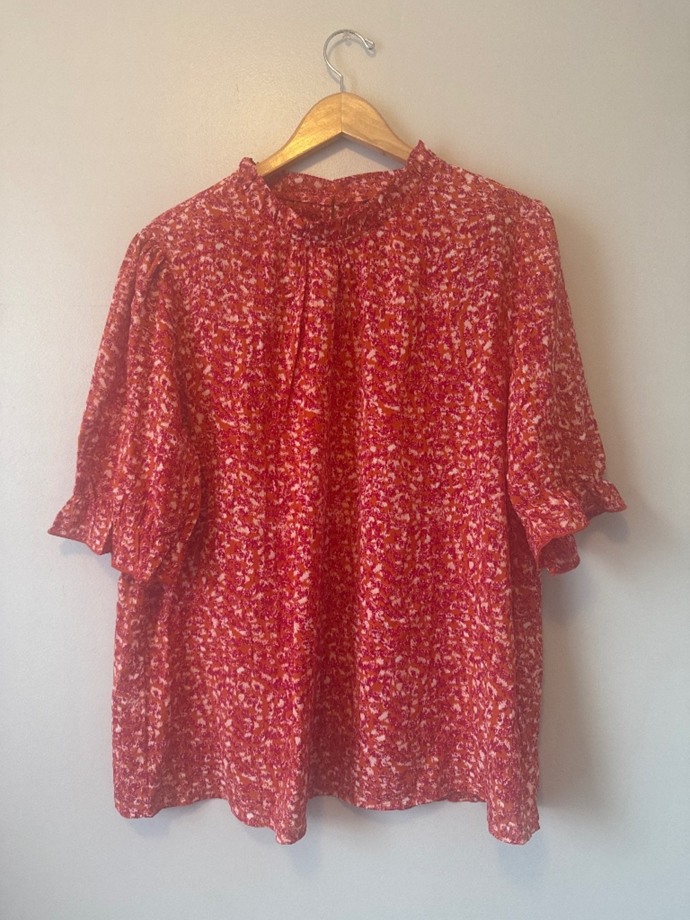 XIONGMEI multicolor mock neck blouse with ruffle sleeve